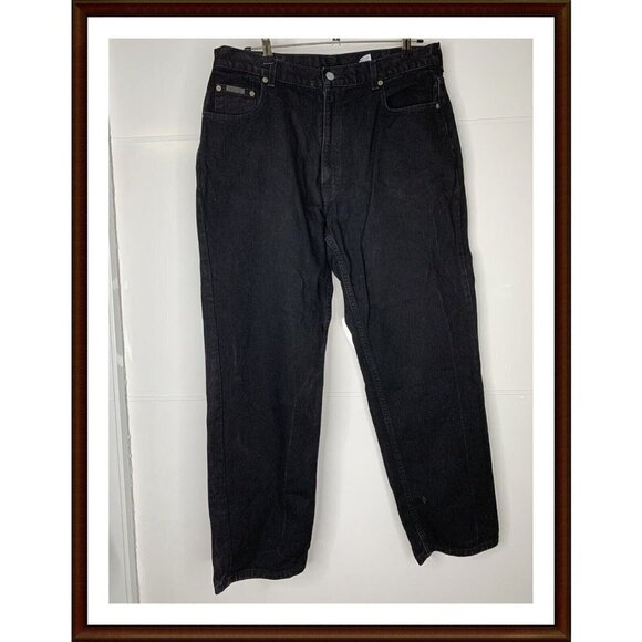 VINTAGE Calvin Klein CK Stonewashed Jeans Size 15 Black Button Fly 30x32 USA - Picture 1 of 10